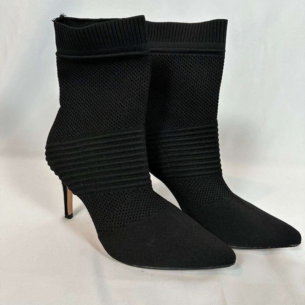Rogue Helium Mid Calf Knit Black Sock Stiletto Dress Ankle Booties Size 7